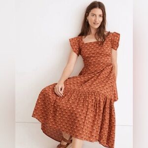 Madewell Ruffle-Strap Tiered Midi Dress in Wild Calendula Block-Print
